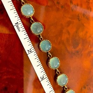 Milky aquamarine bracelet set in gold plated Sterling silver, 7”.